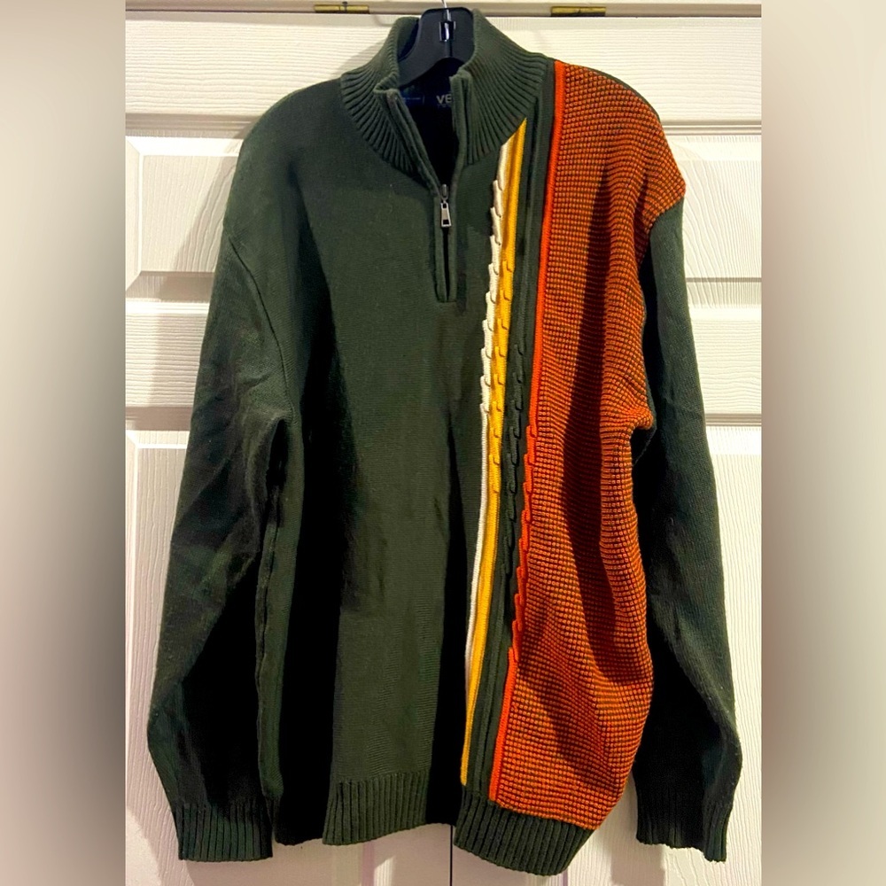 Venezzi 1/4 Zip Sweater Men Size XL Brown Gold Long Sleeve High Neck Wool VTG